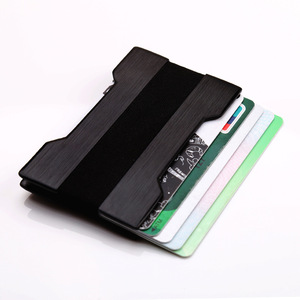 <span class=keywords><strong>Porte</strong></span>-cartes de crédit simple avec logo personnalisé en gros, poche avant, bande élastique en aluminium doré, pince à billets, portefeuille minimaliste fin - Product Image 2