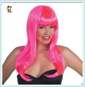 Perruque synthétique longue de couleur rose vif, perruque de fête <span class=keywords><strong>Superstar</strong></span> HPC-1328 - Product Image 2