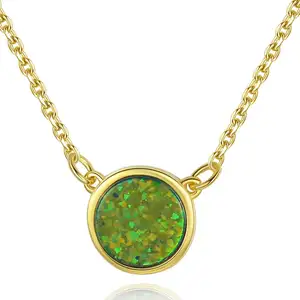 CZCITY Woman Moon Round Pendant Colorful Fire Opal Big Disc Chain Jewelry Dainty Minimalist Necklace