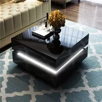 De alto brillo blanco y negro de madera mesa de café con iluminación LED de