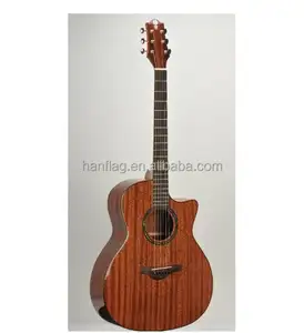 Guitare acoustique de 40 pouces en acajou massif, finition brillante, en forme cercle, avec dessus/arrière en bois