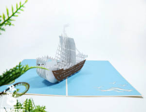 3D Cadeau de Voeux Souvenir Papier Brun Folk Art Voilier Fait Main Pop up Carte Vacances Décoration Transport Du Vietnam - Product Image 3
