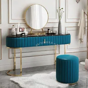 Neue design-dressing tisch moderne marmor top stahl beine konsole tisch mit spiegel und hocker für schlafzimmer