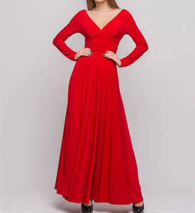 2022 شيك ماكسي مثير الأحمر اللباس بأكمام طويلة التفاف الرسمي وصيفة الشرف فساتين للمرأة - Product Image 1