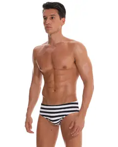 Benutzerdefinierte bademode schwarz und weiß streifen männer sexy schwimmen briefs