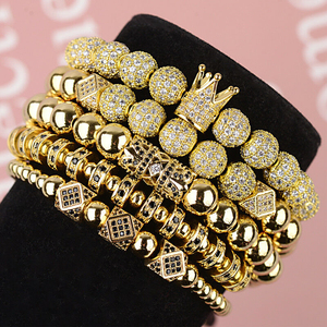 Moda 18k oro CZ tappi re corona perline di rame intrecciato <span class=keywords><strong>Macrame</strong></span> braccialetto uomo donna <span class=keywords><strong>gioielli</strong></span> - Product Image 2