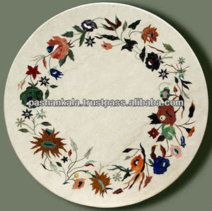 Ensemble de pierres précieuses semi-précieuses, 6 pièces, incrustées, en marbre blanc, pour Table basse - Product Image 1