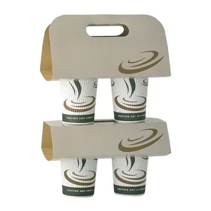 2/4 cups kraft/cardboard paper coffee cup holder/carrier custom