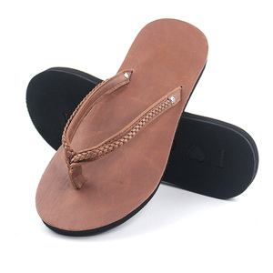 Commercio all'ingrosso di cuoio eva pantofola e sandalo dell'unità di elaborazione <span class=keywords><strong>donna</strong></span> pistone della spiaggia sulla sabbia marrone tessuto flip flop per la signora - Product Image 1