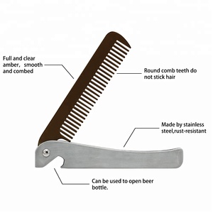 Metal <strong>Mustache</strong> Grooming <strong>Scissors</strong> Folding Custom Beard Comb Wood Beard Care Kit With Bag - Product Image 5
