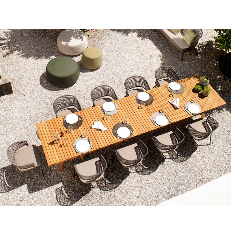 Лидер продаж, современный садовый набор CK801 из тикового дерева, уличный Плетеный обеденный набор длиной 3 метра