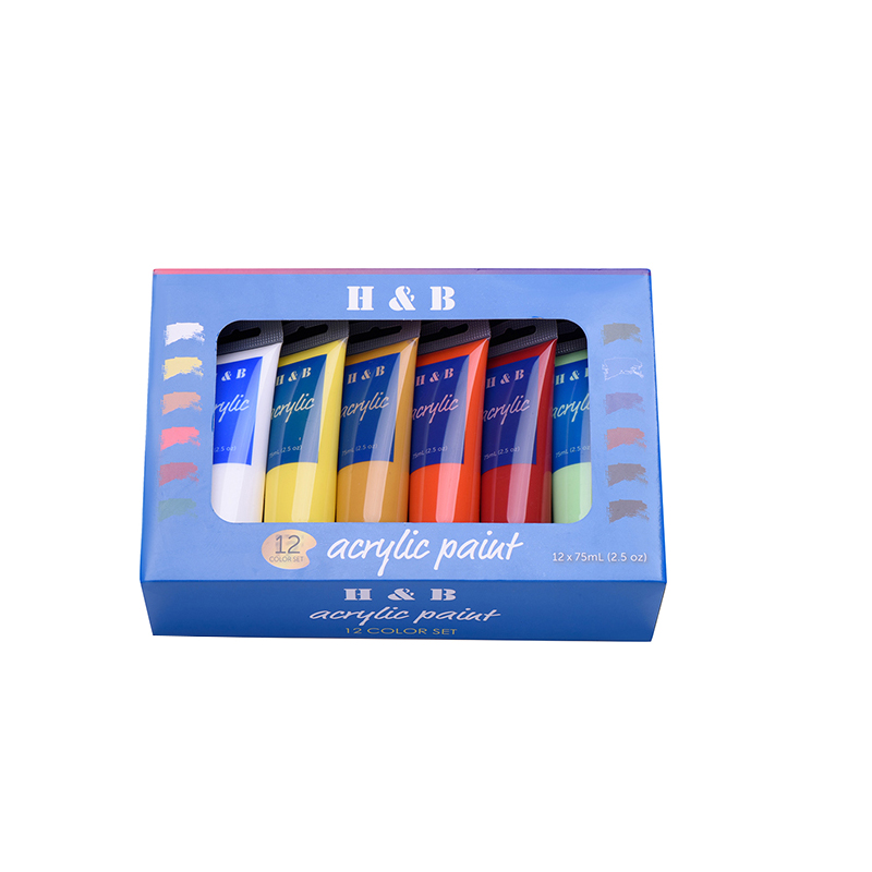 HB Không-độc hại 12 cái/hộp acrylic sơn nghệ sĩ nhựa ống 75 ml đóng gói giá