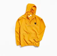 Yellow men hip packable jacket Custom wholesale half zipper pullover anorak jacket with side pockets