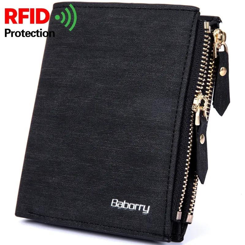 Baborry RFID Bescherm Wallet Mannen Solid Soft PU portemonnee Kaarthouder Korte Portemonnee Ontwerp Slim Wallet voor Mannen Geldbeutel herren