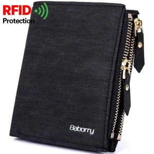 เหรียญผู้ชายกระเป๋าสตางค์ rfid Suppliers-Baborry กระเป๋าสตางค์ป้องกัน RFID ของผู้ชาย,กระเป๋าใส่เหรียญหนัง PU นิ่มสีพื้นกระเป๋าสตางค์ทรงสลิมดีไซน์แบบสั้นกระเป๋าสตางค์สำหรับผู้ชาย