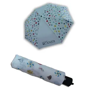 Super Mini Billiger 3 Klapp schirm mit Etui Niedliche Süßigkeiten Drucke Benutzer definierte Marke Werbung Sonne und Regen Weiße Regenschirme