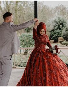 Abito di sfera Abaya Musulmano Abiti Da <span class=keywords><strong>Sposa</strong></span> 2019 Di Lusso In Rilievo Del Merletto Appliques Abiti Da <span class=keywords><strong>Sposa</strong></span> Abiti di Promenade - Product Image 4