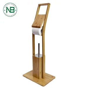 Bamboo Toilet Paper Holder and Toilet Bowl Brush -Free Standing Bathroom