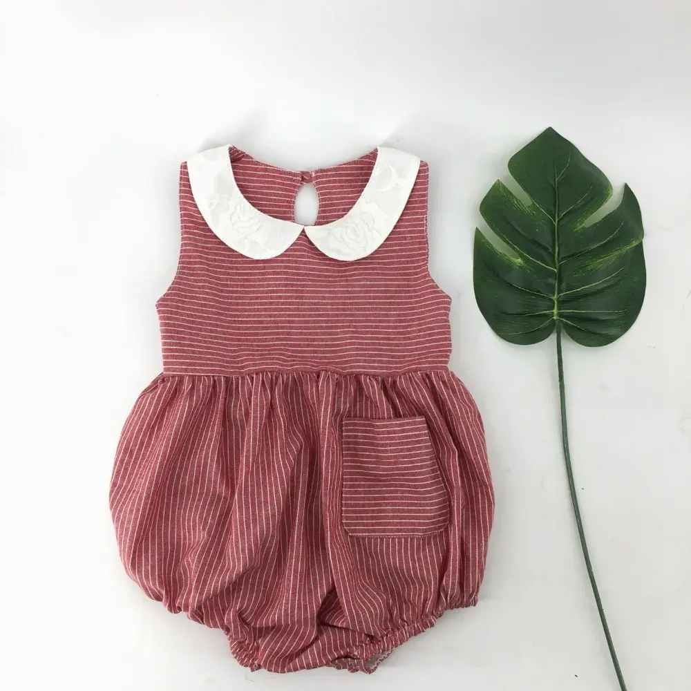 2022 wholesale new arrivals baby terno infant red stripe pocket baby girl names bubble romper