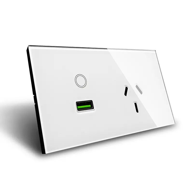 Australia specification-panel de cristal de 120x72x43mm, táctil de pared, 3 pines, punto de alimentación único con cargador USB