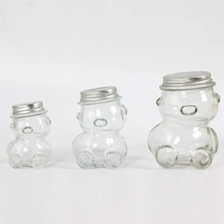 Ausgefallene Design Bären förmige Süßigkeiten Glas Vorrats glas mit Metalls chraub deckel