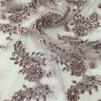 Tela de Bordado a Máquina de Alta Calidad con Lentejuelas Hechas a Mano y Tul con Cuentas, Encaje Francés para Vestidos, Última Moda, Diseño Superior