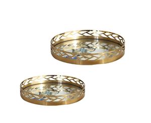 100% fatti a mano rotonda in metallo oro <span class=keywords><strong>specchio</strong></span> di vetro che serve <span class=keywords><strong>vassoio</strong></span> per la decorazione domestica e l'hotel - Product Image 4