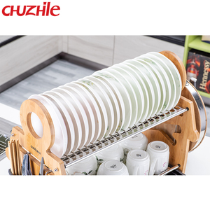 Escurridor de cocina de fácil limpieza, cuenco de bambú doble, estante de secado - Product Image 2