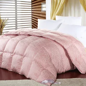 Edredón de satén de seda rosa, plumón de ganso, estilo Jacquard, lavable a máquina, juego de cama, venta al por mayor