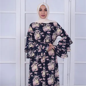 Venta al por mayor de alta calidad de impresión Floral de manga floral grueso modelo Baju Kurung de Kebaya moderno marroquí caftán