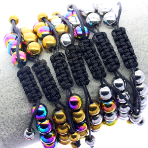 Mode bricolage à la main 6mm perle ronde plaqué or argent deux couleurs <span class=keywords><strong>noir</strong></span> bile cuir corde main chaîne en gros - Product Image 1