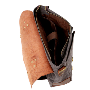 Bolso Bandolera para Hombre, Estilo Vintage, Lona y Cuero Genuino, para Portátil de 14 Pulgadas - Product Image 4
