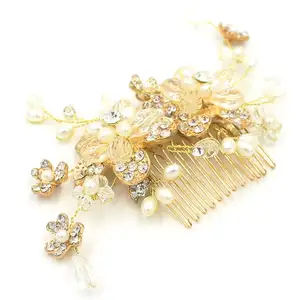 Gorgeous gold Clear Rhinestones Bridal Hair Comb headdress wedding hair piece Crystal rose gold Brides hair jewelry