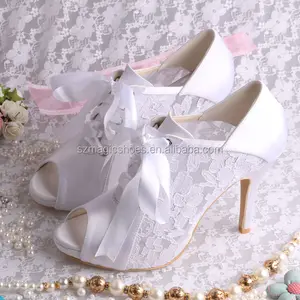 caviglia peep dita dei piedi sandali da sposa in pizzo avorio