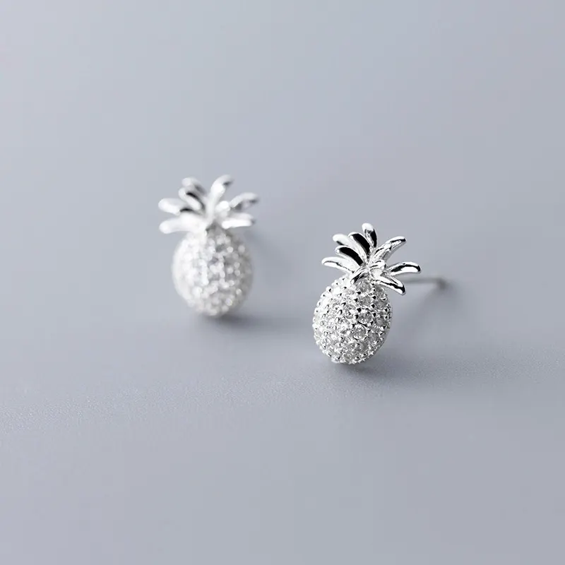 Nieuwe Aankomst Kleine Ananas Met Diamanten 925 Sterling Zilver Stud Oorbellen Voor Vrouwen Geschenken Sieraden Accessoires