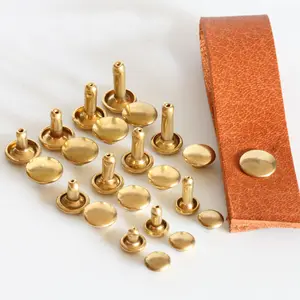 Rivet double capuchon en laiton massif pour cuir, couleur or, 4mm, 6mm, 7mm, 8mm, 9mm, 10mm, 12mm