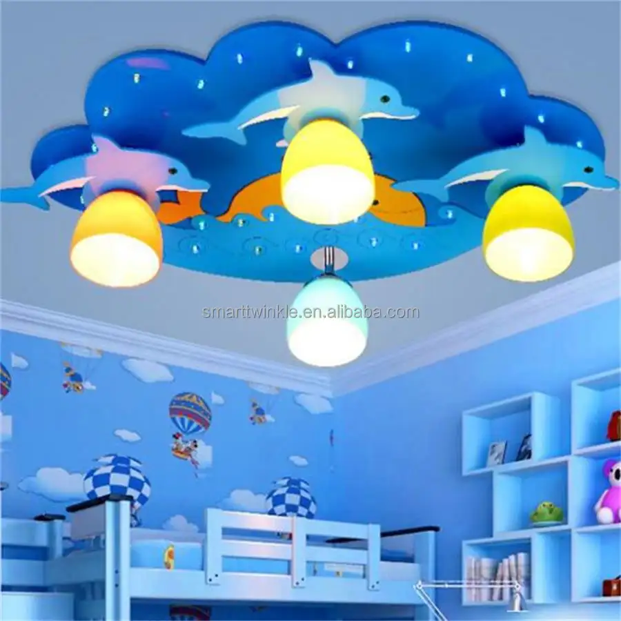 สินค้าขายดี! โคมไฟติดเพดานหลอดLedสีฟ้าสำหรับเด็ก,ไฟ220โวลต์รูปปลาโลมาโคมไฟติดเพดานหลอดไฟLEDสำหรับตกแต่งห้องนอนเด็ก