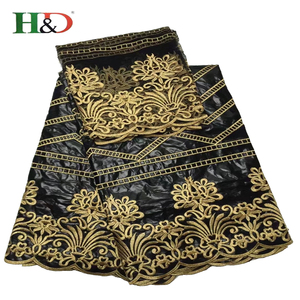 H & D caliente 5 + 2 7 yardshigh calidad precio de fábrica brocado Bazin tela africana con encaje - Product Image 4
