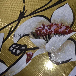 MFL-VN18 Handmade Glass Tile Mosaic Mural Patterns Gold Mosaic Tiles Flower Wall Decor Mosaic Art