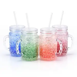 Hot Koop Dubbele Muur Gel Gevulde Acryl Vriezer Mason Jar Mokken Met Deksels En Rietjes Groot Als Oude Mode drinkglazen