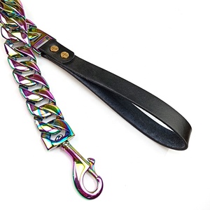 Chine usine fournisseur poignée en cuir durable métal décoratif arc-en-ciel aurore couleur chaîne grande race chien laisses <span class=keywords><strong>collier</strong></span> - Product Image 2