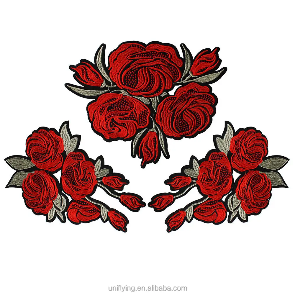 Großhandel Anpassen Rose Blume Applique 3D Stickerei Patch Für Frauen Kleidung