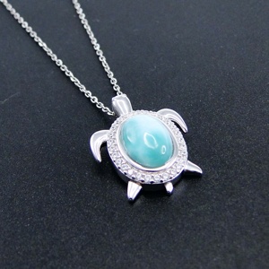 925 Perak Murni 18 "Kalung & Liontin Kura-kura Larimar Dominasli - Product Image 1