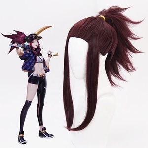 도매 LOL KDA 아칼리 가발 45cm 중간 긴 다크 퍼플 혼합 Perucke 합성 애니메이션 코스프레 가발