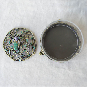 Antique Bronze Màu Xanh Lá Cây Jeweled Kim Loại Thủy Tinh Đính Hộp Với Chim Trên Nắp - Product Image 3