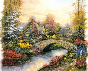 GZ249- 40*50 handmade beautiful scenery diamond painting on canvas for river bridge pattern