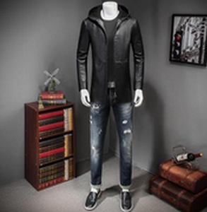 <span class=keywords><strong>Giacca</strong></span> di pelle europea Slim con cappuccio da <span class=keywords><strong>uomo</strong></span> in <span class=keywords><strong>Cashmere</strong></span> moda e tempo libero nella sezione lunga - Product Image 3