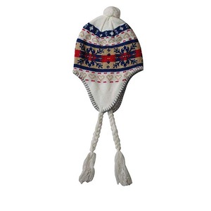 Hawaii bộ sưu tập Đan Peru Beanie Trượt Tuyết Mùa Đông <span class=keywords><strong>Hat</strong></span> Cap với Earflap Pom Pom - Product Image 1
