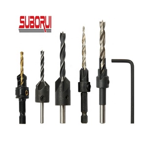SUBORUI High Quality HSS Five <strong>Types</strong> <strong>of</strong> Countersink Wood <strong>Drill</strong> Bit Adjustable Screw Woodworking Chamfer Tool