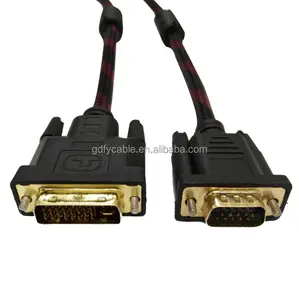 high quality 24K gold plated 24+1 DVI to VGA cable male to male nylon braided